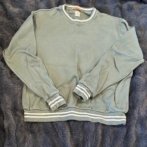 Eleventy Sage Crewneck Sweater with White Stripes